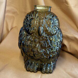 Vintage "Wise Old Owl" Glass Coin Bank Brown Smoke-colored Glass
